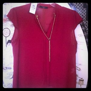 NWT red blouse with gold chain
